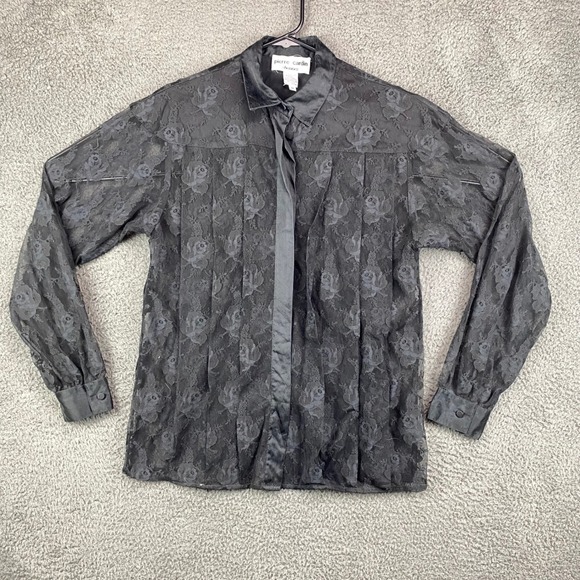 Pierre Cardin Chemises Womens Top Size 12 Black Floral Lace Silk Trim Blouse - Picture 1 of 7
